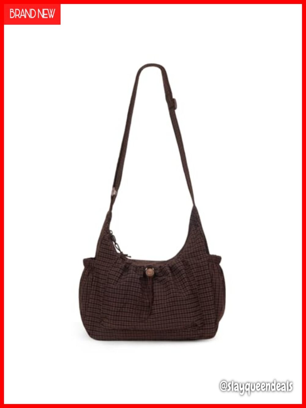 Nylon Plaid Hobo Bag Drawstring Crossbody Messenger Purse